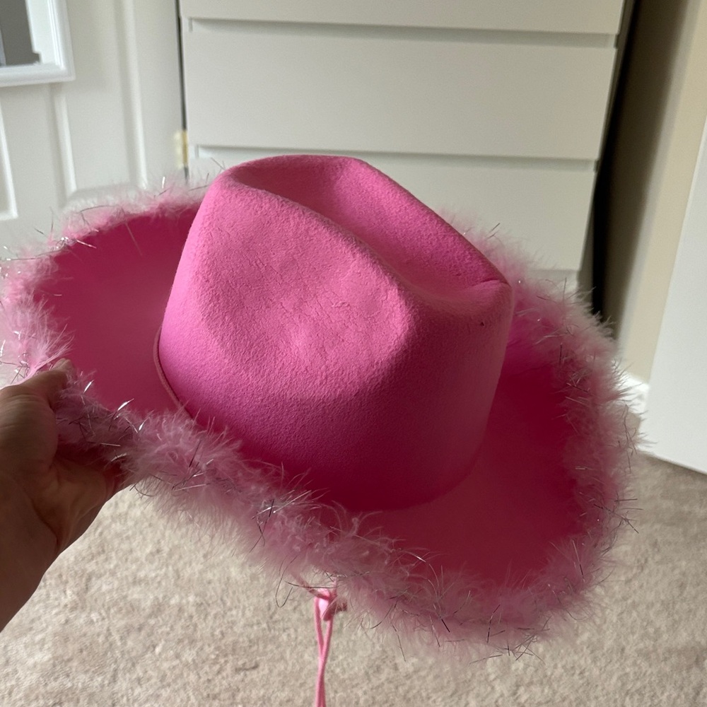 Pink Cowboy Hat with Feather Trim
